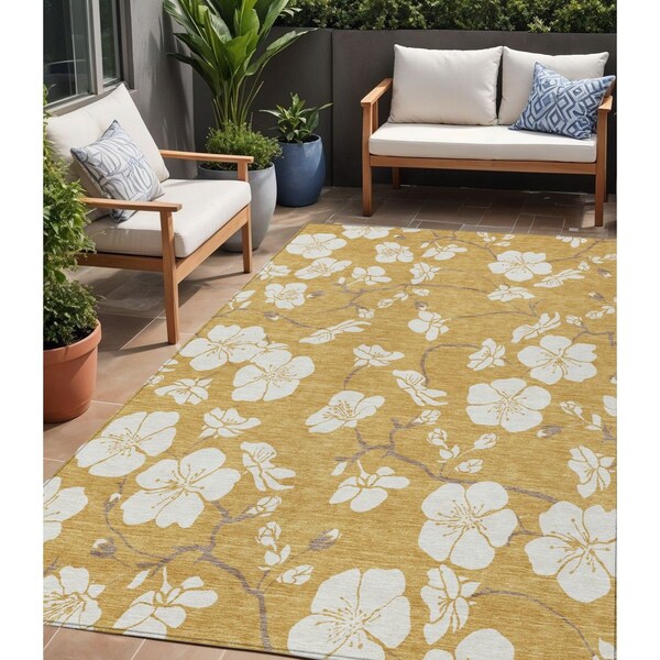 Homeroots 5' X 8' Gold Ivory And Brown Floral Washable Indoor Outdoor Area Rug 599881 - main