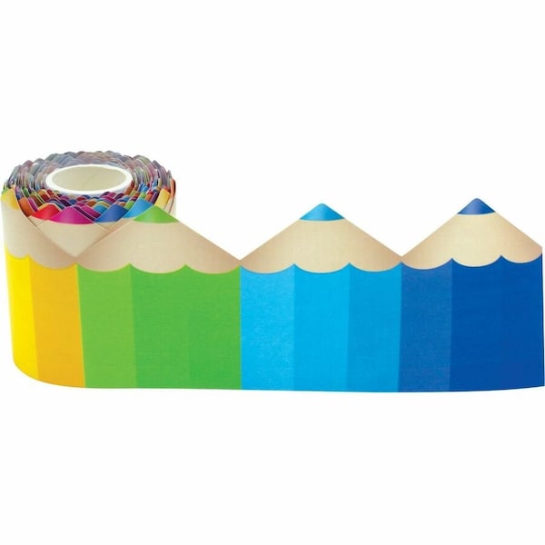 Teacher Created Resources Colored Pencils Die-Cut Rolled Border Trim, 50 Feet Per Roll, PK3 TCR8929 - main