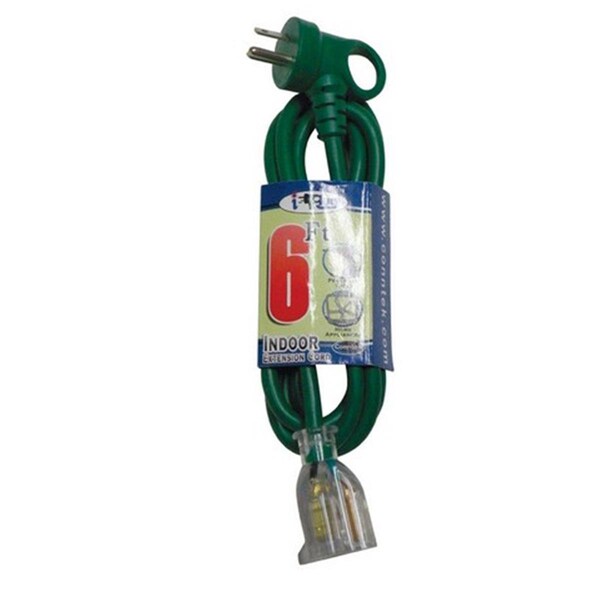 Conntek SJTW Extension Cord, 16 AWG, Indoor, 16/3, 1 Outlets, 5-15R, Green, PVC, 5-15P, 6 ft 3383692 - main