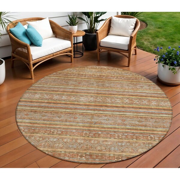 Homeroots 8' Terra Cotta Copper And Gray Round Southwestern Washable Indoor Outdoor Area Rug 615988 - main