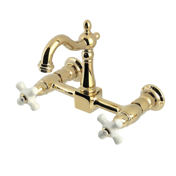 Kingston Brass Two-Handle Wall Mount Bridge Kitchen Faucet, Polished Brass KS2442PX - main