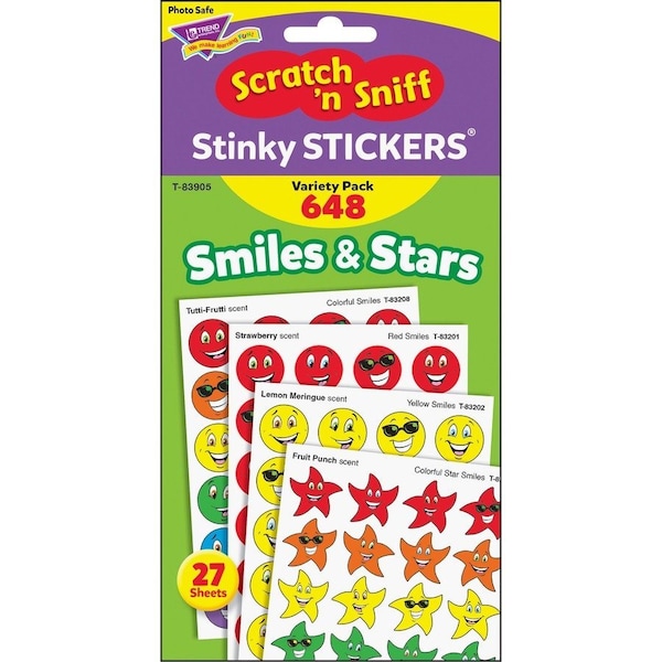 Trend Enterprises Trend Smiles & Stars Stinky Stickers Variety Pack, 648 Stickers/Pack T83905 - main