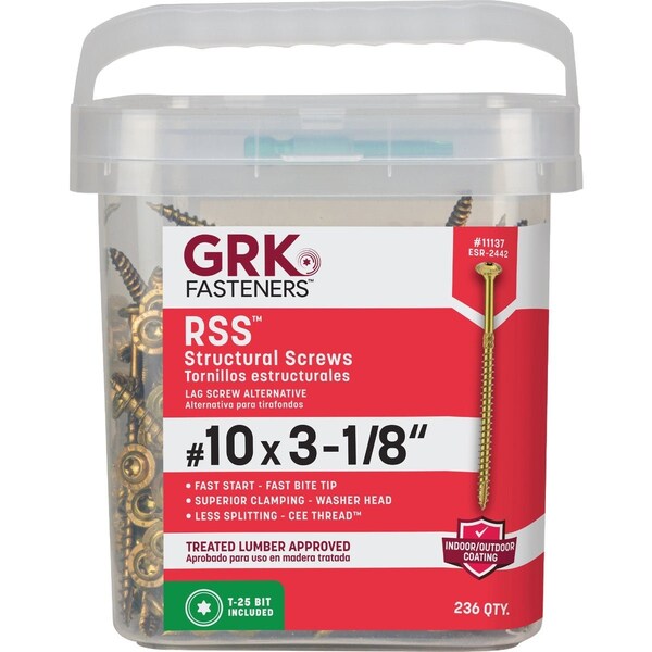 Grk Fasteners GRK RSS Rugged No, 10 x 3-1/8'' Star Drive Washer-Head Structure Screw, 236 Ct. 11137 - main