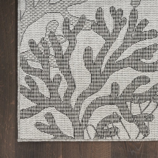 Homeroots 9' X 12' Gray Black And Ivory Nautical Indoor Outdoor Area Rug 551447 - main