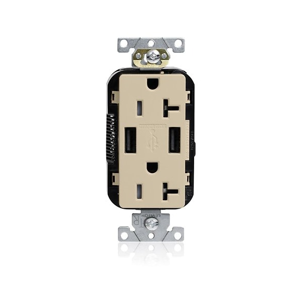 Leviton USB Receptacle, 20 A, 1 hp, Ivory, PBT M58AA-I - main