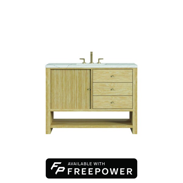 James Martin Vanities Marigot 48 in. Single Vanity, Sunwashed Oak w/ 3 CM Ethereal Noctis Silestone Top D404-V48-SWO-FENC - main