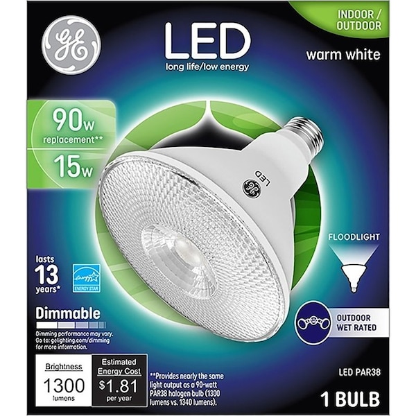 Ge 38451 LED Bulb, Flood/Spotlight, PAR38 Lamp, 90 W Equivalent, E26 Lamp Base 93130310 - main