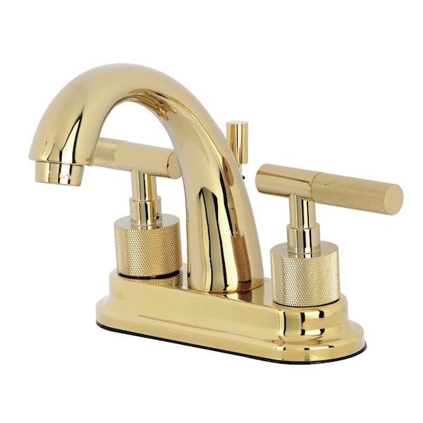 Kingston Brass Knurled Double-Handle 4" Centerset Bathroom Faucet with Brass Pop-Up, Polished Brass KS8612KNL - main