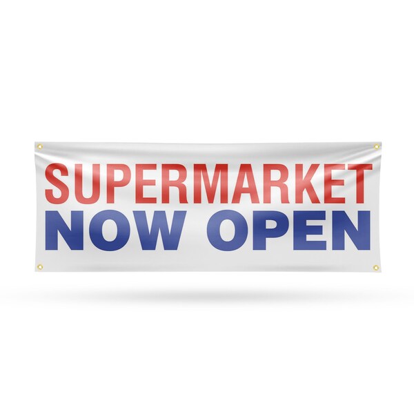 Signmission Supermarket Now Open, 18 Inch x 48 Inch, Vinyl Banner B-30872 - main