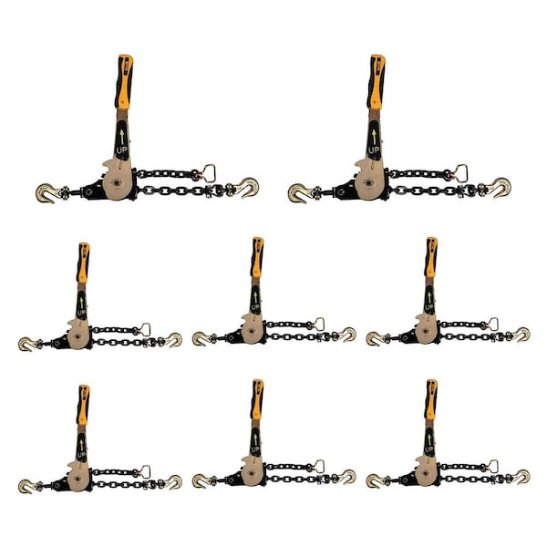 Mytee Products 3/8in-1/2inEasy Ratchet Chain Binder w/ Grab Hooks 6000 lbs WLL - Load Binder, 8PK CB-AEZ38x8 - main
