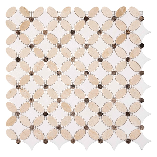 Andova Tiles Martha Country Beige Floral Marble Look Polished Natural Stone Wall & Floor Mosaic Tile ANDMART465 - main