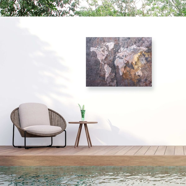 Trademark Fine Art Outdoor Canvas Art Michael Tompsett 'World Map - Rock' Wall Art for Patios, or Gardens MT0128-OC2432WR - main