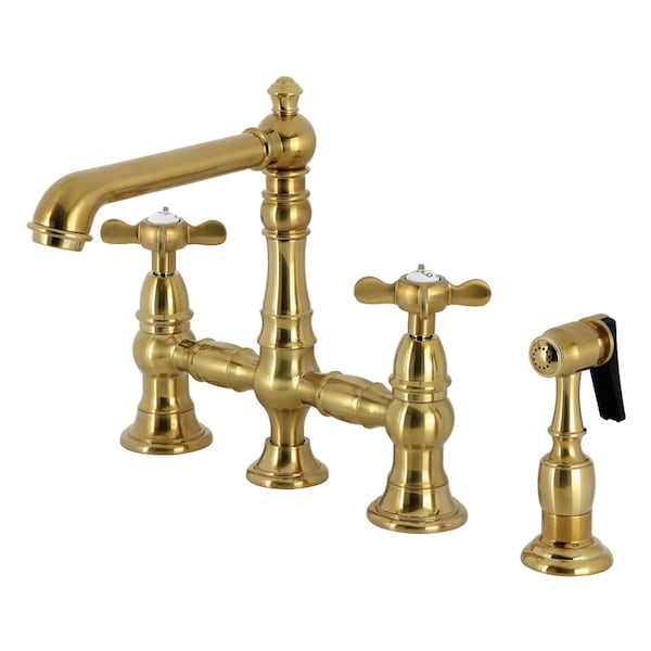 Kingston Brass Bridge Kitchen Faucet with Brass Sprayer, Brushed Brass KS7277BEXBS - main