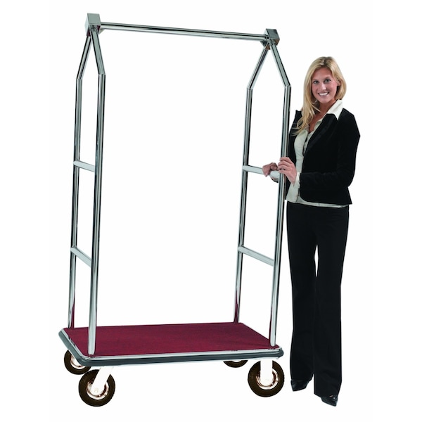 Aarco Bellman's Luggage Cart, 1 1/2'' Tube, Features Pneumatic Wheels, Brass, 42''Lx24''Wx72''H LC-2C-4P - main