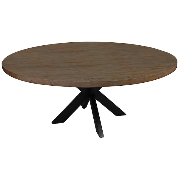 Homeroots 72" Gray Beige And Black Solid Wood And Iron Round Dining Table 488679 - main