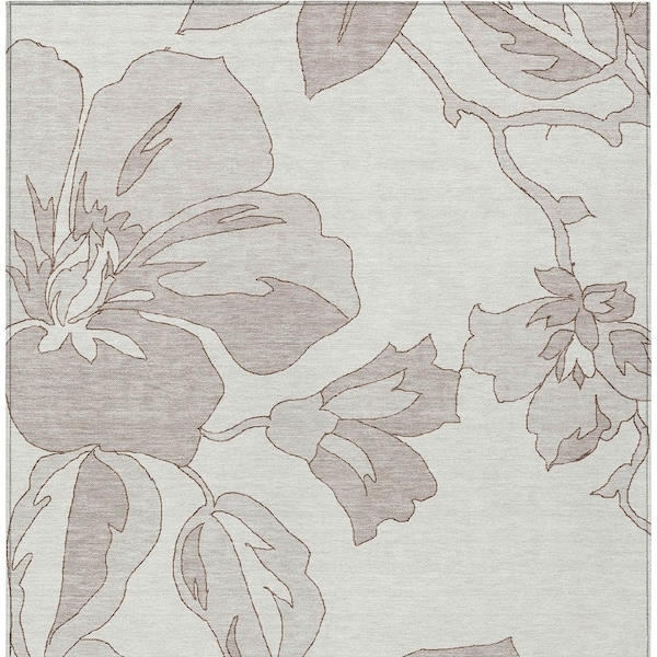 Homeroots 5' X 8' Ivory Beige And Taupe Floral Washable Indoor Outdoor Area Rug 589543 - main