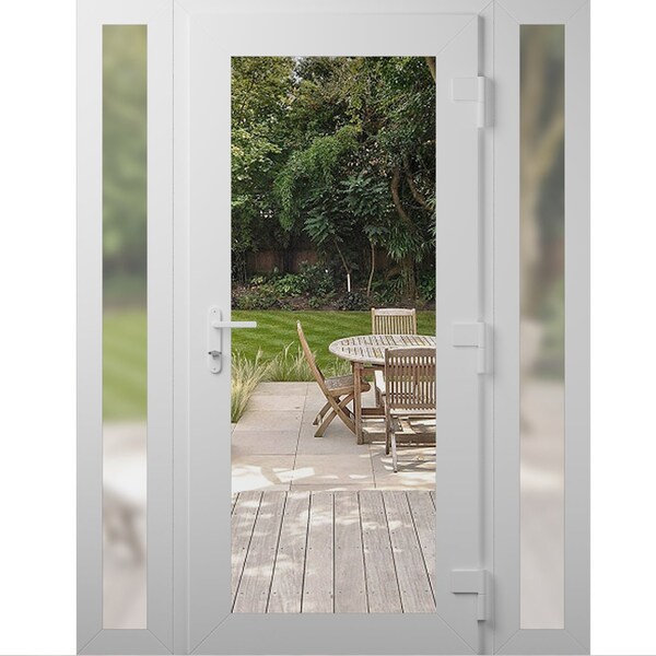 Vdomdoors Front Exterior Prehung Metal-Plastic Door Clear Glass / MANUX 8666 White Silk / Office Commercial a MANUX8666EXD-WS-W14+36+14xH80-LH-I - main