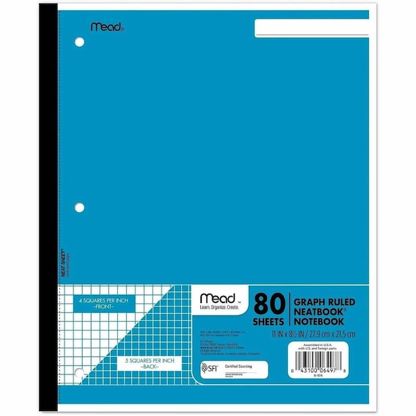 Mead Quad Wireless Neatbook Notebook Letter, White MEA06497 - main