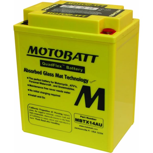 Motobatt 16.5Ah 250 CCA AGM Powersports Battery replaces YTX14AH MBTX14AU - main