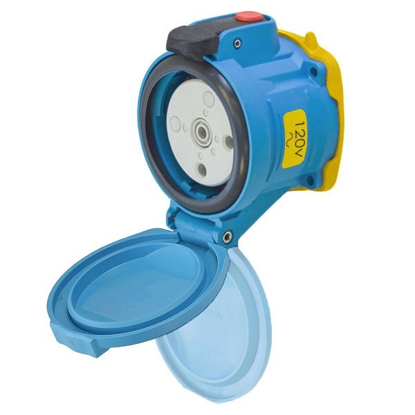 Meltric DSN30 RECEPTACLE POLY BLUE SIZE 2 TYPE 4X IP 69 1P+N+G 30 A 120 VAC 60 Hz NO AUX 63-34165 - main