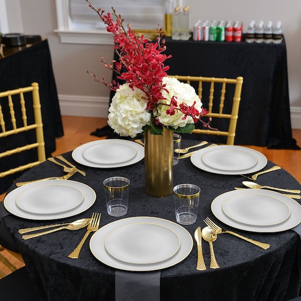 Smarty Had A Party 10.25" Gray with Gold Organic Round Disposable Plastic Dinner Plates (120 Plates), 120PK 930GG-CASE - main