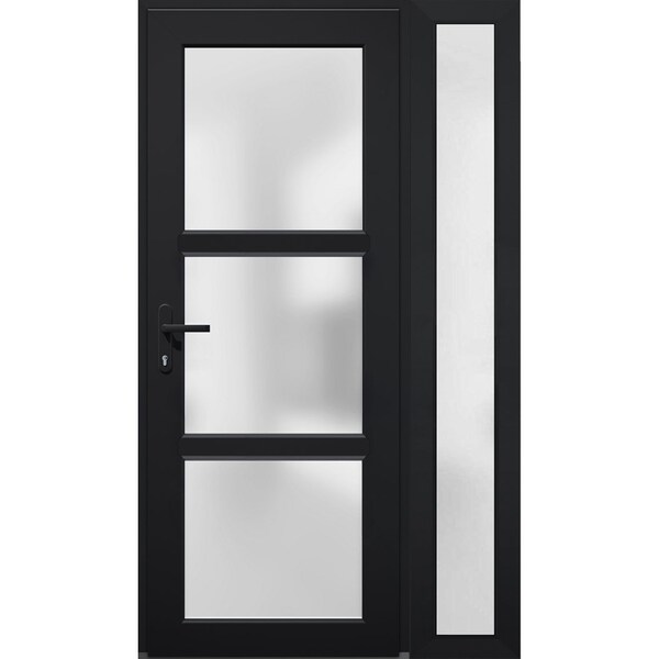 Vdomdoors Front Exterior Prehung FiberGlass Door Frosted Glass / Manux 8552 Matte Black / Sidelight Exterior MANUX8552EXD-BLK-W36+12 x H80-RH - main