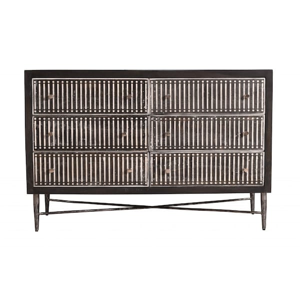 Homeroots 48" Antique Brown Solid Wood Six Drawer Double Dresser 489199 - main