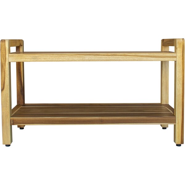 Homeroots 35" Natural Teak Rectangular Shower Bench With Shelf 376738 - main