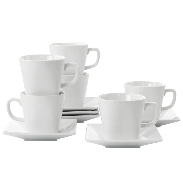 Our Table Simply White Fine Ceramic 6 Piece Square Cup and Saucer Set in White 133052.02 - main