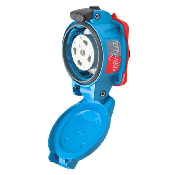 Meltric PN20 RECEPTACLE POLY BLUE SIZE 1 TYPE 4X 3P+N+G 20 A 277/480 VAC 60 Hz SCREW TYPE LOCKING PAWL 01-N4047-824-300 - main