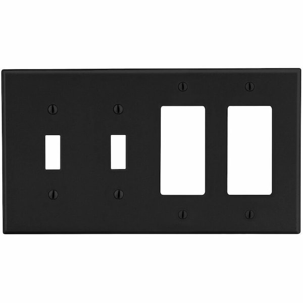 Hubbell Wiring Device-Kellems Wallplate, 4-Gang, 2) Toggle 2) Decorator, Black P2262BK - main