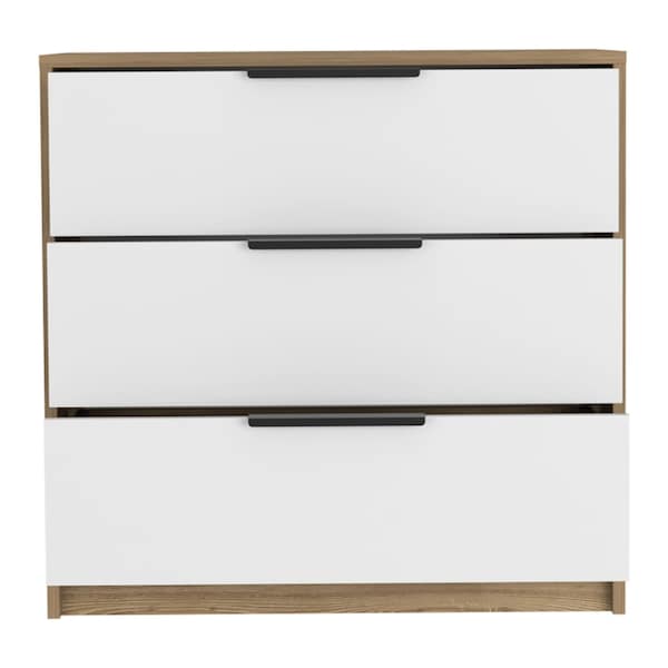 Homeroots 28" White and Natural Three Drawer Dresser 544003 - main