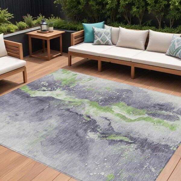 Homeroots 8' X 10' Lavender And Lime Green Abstract Washable Indoor Outdoor Area Rug 618517 - main