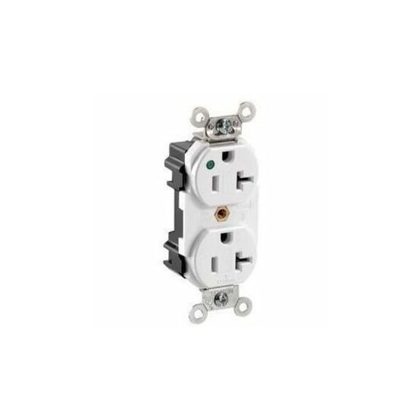 Leviton Lev-Lok Extra Heavy Duty Hospital Grade Duplex Receptacle, 20 Amp, 125 Volt M8300-PLW - main