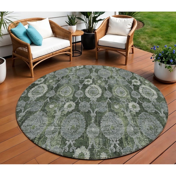 Homeroots 5' X 8' Navy Blue And Denim Blue Damask Washable Indoor Outdoor Area Rug 588185 - main