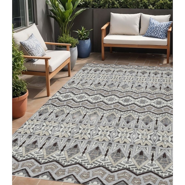 Homeroots 5' X 8' Gray Brown And Ivory Moroccan Washable Indoor Outdoor Area Rug 594329 - main