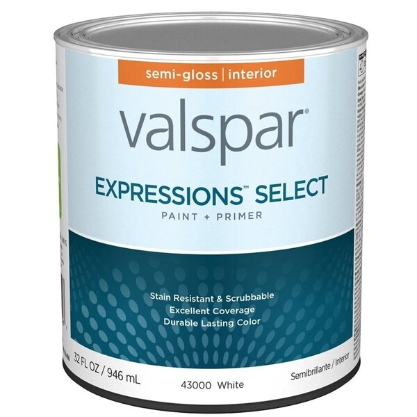 Valspar Expressions Select 4300 Latex Paint, Acrylic Base, Semi-Gloss, White Base, 1 qt 028.0043000.005 - main