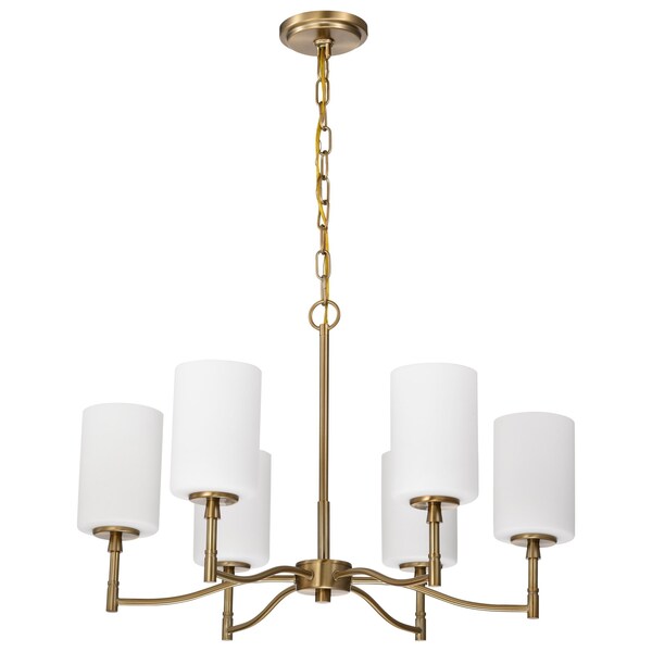 Nuvo Liam, 6 Light Chandelier, Burnished Brass, White Opal Glass 60/8206 - main