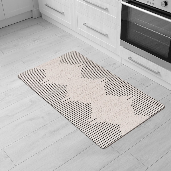 World Rug Gallery Bohemian Stripe Cushioned Anti Fatigue Standing Kitchen Mat 18 ft x 30 ft Cream WR10CREAM18X30 - main