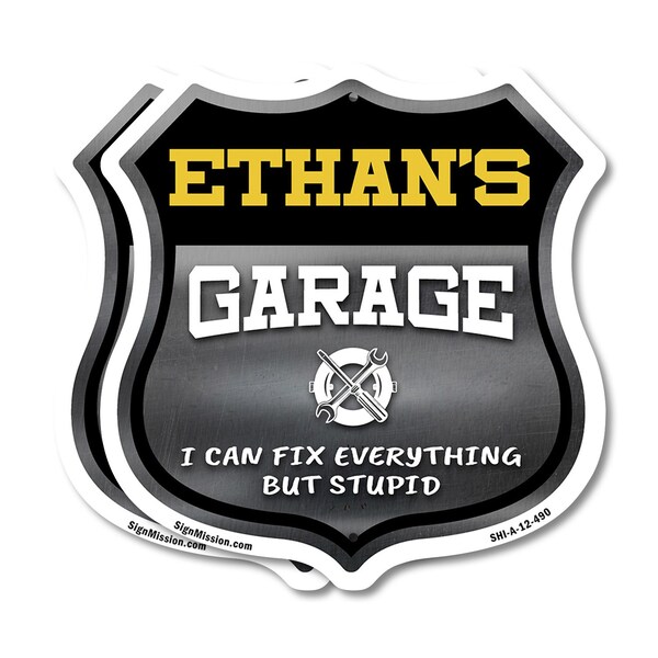 Signmission Ethan's Garage I Can Fix Everything But Stupid, 12 inch X 12 inch, Plastic Sign, 2PK SHI-P-2PACK-12-490-ETHAN - main