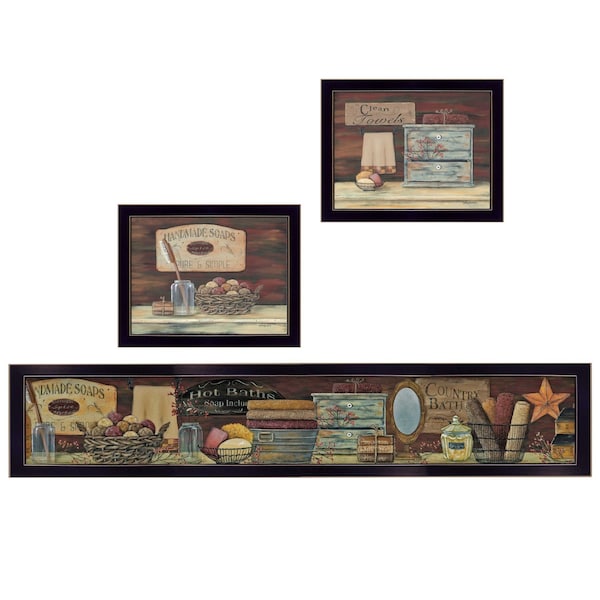 Homeroots Set Of Three COUNTRY BATH 1 3 Black Framed Print Bathroom Wall Art, 3PK 405635 - main