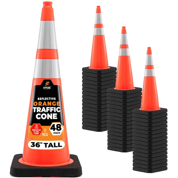 Xpose Safety 36 in Orange Traffic Cone, PVC, 12 lb Base with 6 in & 4 in Collar, DOT Approved, 48 PK OTC36-64-12L-48-X - main