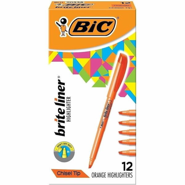 Bic Bic Brite Liner Highlighter with Pocket Clip, Chisel Tip, Orange Ink, Dozen BL11OE - main