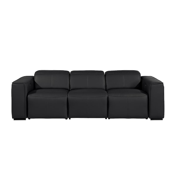 Homeroots 104" Black Top Grain Leather Reclining Metal USB Sofa 720436 - main