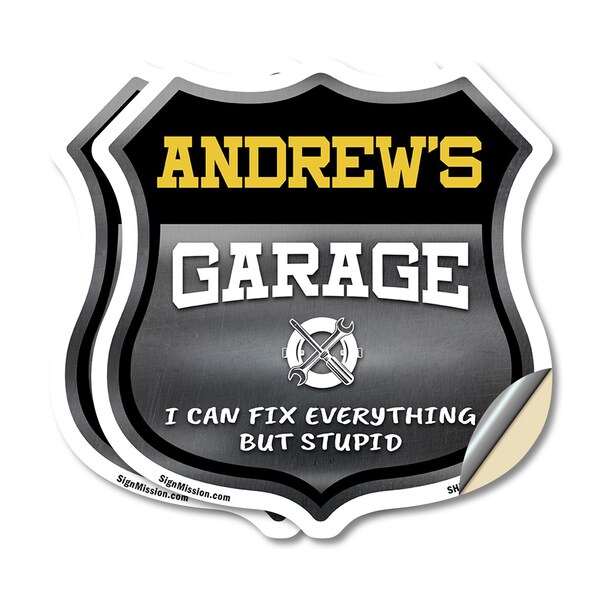 Signmission Andrew's Garage I Can Fix Everything But Stupid, 18 inch X 18 inch, Vinyl Decal, 2PK SHI-D-2PACK-18-490-ANDREW - main