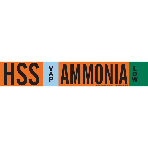 Brady HSS VAP AMMONIA LOW Pipe Marker, 4in H x 24in W, Fits Pipes 8in Dia. or Larger 145870 - main