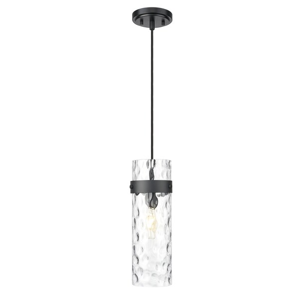 Z-Lite Fontaine 1 Light Pendant, Matte Black/Clear Water, 5.75 In W x 15 In H 7002P5-MB - main