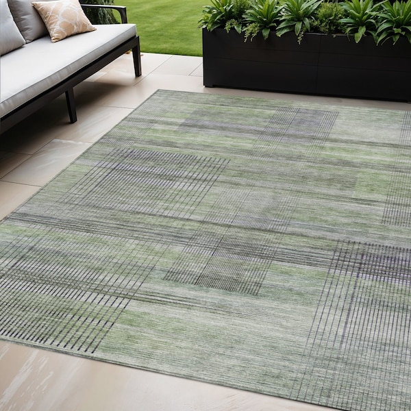 Homeroots 5' X 8' Artichoke Green Purple And Fern Green Striped Washable Indoor Outdoor Area Rug 588041 - main