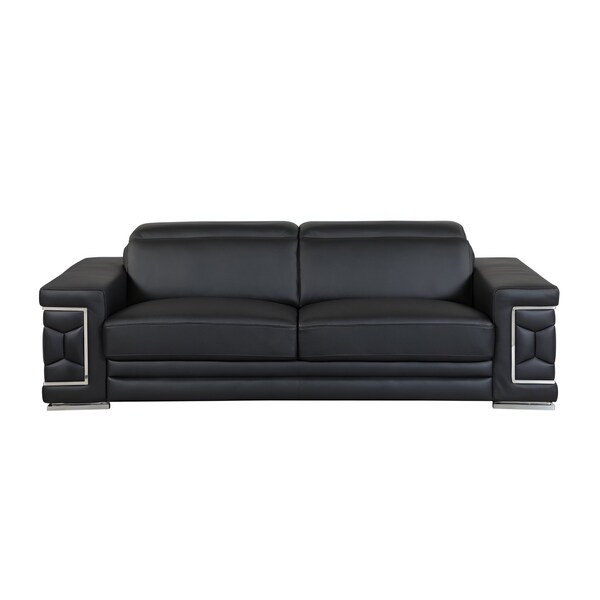 Homeroots 89" Black Italian Leather Sofa With Silver Legs 329597 - main