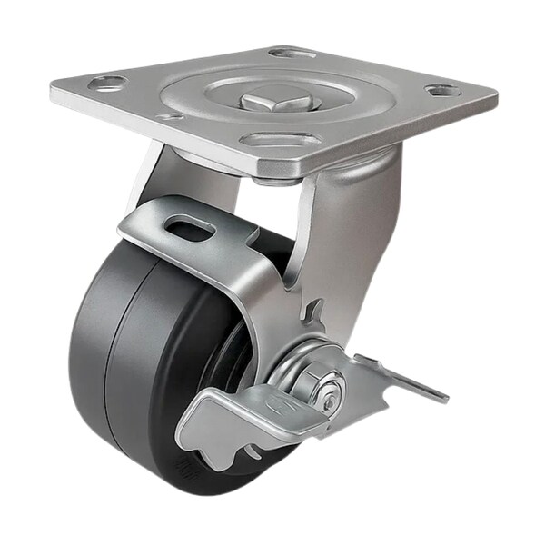 Hyw Products Heavy Duty Caster 4in Rubber on Cast Iron Wheel, Swivel with Brake 40-40S-A1-RC-TB - main
